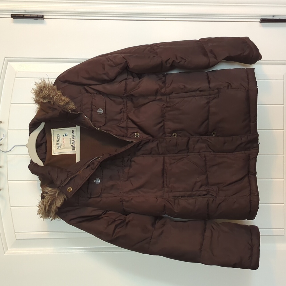 Old Navy Brown Puffer Jacket with Faux Fur Hood